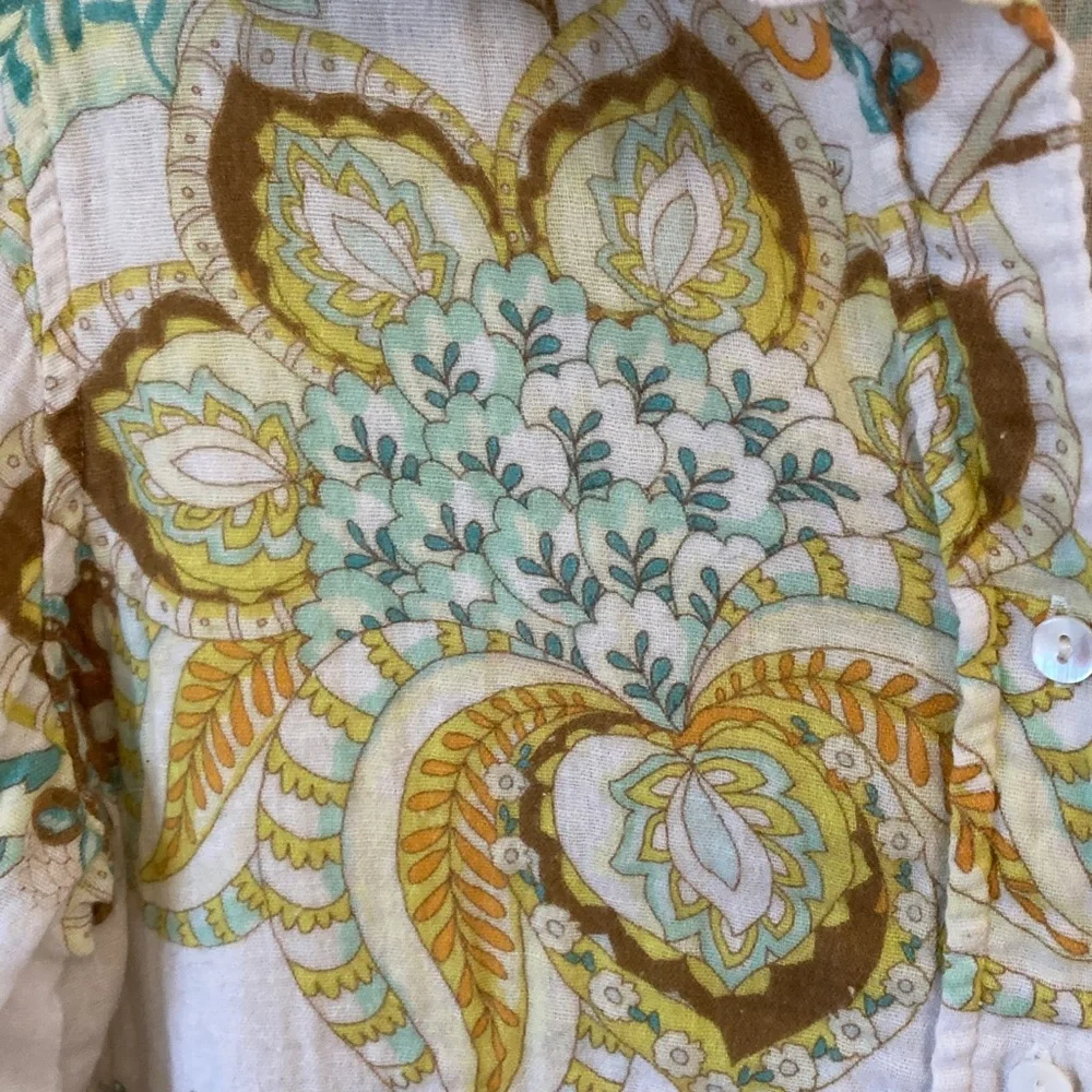 Lightweight Floral Button-Down Shirt - White with Green & Yellow Print - Picture 4 of 13